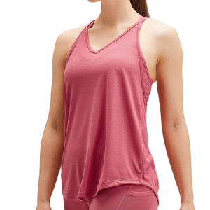 Débardeur rose sans manches à col en V pour femme, en maille respirante, couleur unie, décontracté, longueur standard - Product Image 3