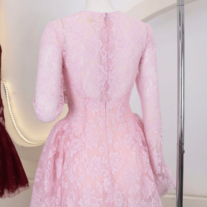 Lace Fabric Solid Square Collar Casual Women's Dresses Party Sweet <b>Mini</b> Line A-Line Long Sleeve Slim Fit Natural Waist - Product Image 3