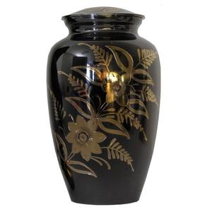 Urnes funéraires pour adultes en laiton de haute qualité avec motif feuille, finition or et noir, pour cendres humaines. - Product Image 5
