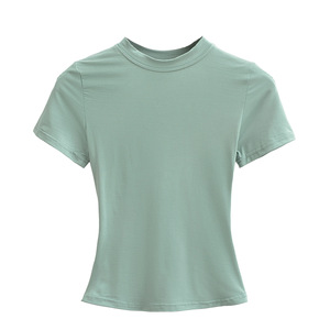 Camisetas de Alta Calidad al por Mayor, Camisetas Ajustadas de Moda Urbana para Mujer, Camisetas Cortas de Algodón con Cuello Redondo - Product Image 5