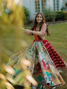 Traditional Indian Pakistani Women's Cotton Floor-Length <b>Lehenga</b> Set <b>Red</b> With Embroidery Printed Skirt Loose Fit <b>Wedding</b> Wear - Product Image 2