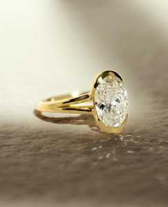 Anillo solitario de diamante de corte ovalado con engaste de media bisel para mujer, diamante cultivado en laboratorio de 3.01CT con oro macizo de 14K, para compromiso nupcial o promesa. - Product Image 2