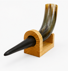 Natural Buffalo Horn Drinking Horn Mug with Wooden Stand Handmade Viking Medieval <b>Beer</b> Cup for Bar Festival Gift - Product Image 1