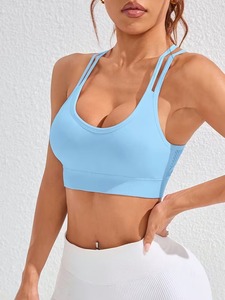 Soutien-gorge de sport pour femme à haute élasticité |   Cami de fitness à double bretelle côtelée |   Crop top d'entraînement respirant à dos ouvert - Product Image 5