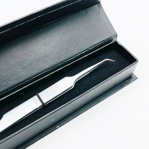 Pinzas de pestañas de precisión de acero inoxidable sólido profesional 45 grados gris brillo Base corte hecho a mano volumen pestañas punta puntiaguda - Product Image 2