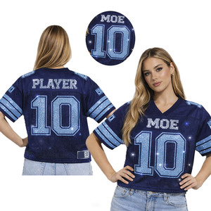 Camiseta Holgada Unisex de Moda Y2K con Cuello en V y Malla Brillante de Diamantes de Imitación Estilo Hip Hop Streetwear, Inspirada en Camisetas de Fútbol Americano - Product Image 2