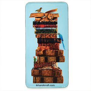 Plateau rectangulaire suspendu en métal émaillé à motif d'oiseau à carreaux, résistant à la chaleur, multifonctionnel, décoratif, de la collection Diva - Product Image 1