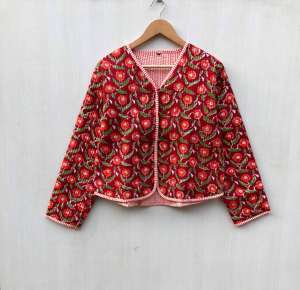 Kantha <b>Jacket</b> Boho Style Women's Cotton Block Printed <b>Quilted</b> Handmade <b>Jackets</b> with Floral <b>Pattern</b> Button Closure for <b>Jacket</b> - Product Image 6
