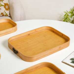 Assiettes de service en bambou, couverts, plateau de service en bois d'acacia, vaisselle, plateaux de service en bois pour sandwichs et burgers - Product Image 3