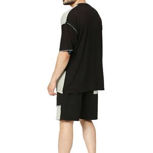 Nuevo conjunto de dos piezas con paneles de patchwork para hombre, camiseta y pantalones cortos con bloques de color negro y gris, conjunto informal de verano para calle, talla grande - Product Image 2