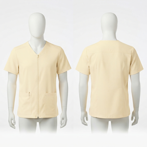 Men Scrub <b>Jacket</b> 170GSM 65 Percent Polyester 35 Percent Cotton Twill <b>Light</b> Cream Medical Uniform Custom Logo Embroidery Printing - Product Image 1
