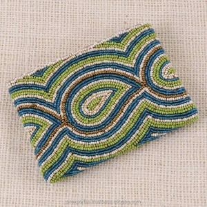 Monedero Artesanal Pequeño con Cierre, Ecológico, Resistente al Agua, Azul con Cuentas, Bordado con Puntos Verdes, Grande - Product Image 6