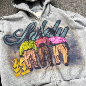 Sudaderas con capucha y cremallera personalizadas con lavado ácido, 100% algodón, estampado DTG, estilo urbano, corte y confección, sudaderas con capucha cortas tipo pullover - Product Image 2