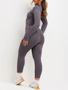 Beautiful Women's 2-Piece Gym Set long Sleeve Zipper Jacket and High-Waisted <b>Leggings</b> for Workout Yoga and Fitness Training - Product Image 3