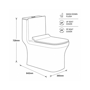 Inodoro de una pieza Compass con taza alargada, salida al suelo (S-trap/P-trap), doble descarga, de cerámica vitrificada, diseño contemporáneo, 300 mm, para baño. - Product Image 3