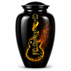 Urna Funeraria de Esmalte de Lujo con Diseño de Guitarra y Oro Oceánico, con Adhesivo para Foto Conmemorativa, para Cenizas Humanas - Product Image 5