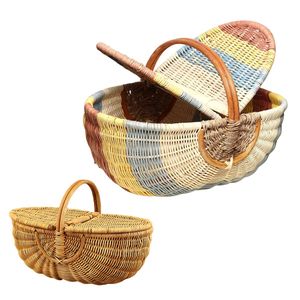 Panier de pique-nique vintage personnalisable PHU HAO en rotin naturel, fait main, écologique, de forme ovale, multi-usages pour le rangement - Product Image 1