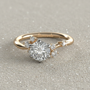 Bague de fiançailles en diamant de laboratoire avec pierres latérales dispersées, bague de mariée en or incurvée, sertie de griffes certifiée, luxe, vente en gros - Product Image 2