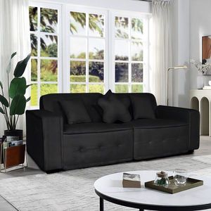 Sofá Seccional Chesterfield Moderno de Terciopelo Negro para Sala de Estar con 3 Cojines y Patas - Product Image 2