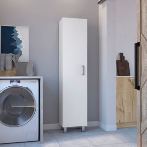 Armadio Salvaspazio Vernon con 4 Ripiani in Vimini Bianco e Ganci Portascopa - Collezione Cesti Portabiancheria E-Shop Depot - Product Image 1