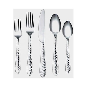 Juego de cubiertos de vajilla con estilo pulido plateado con mango martillado Juego de cubiertos Royal Hotel Wedding Restaurant - Product Image 1