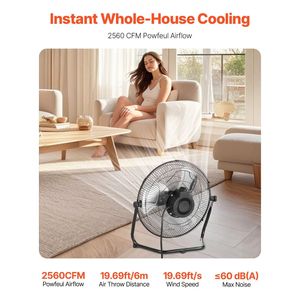 Ventilador Industrial de Alta Velocidad de 14 Pulgadas con Inclinación Ajustable de 360 Grados, 3 Velocidades, Alto Rendimiento, 2560 CFM, Flujo de Aire de 19.69 Pies por Segundo, Ventilador de Piso - Product Image 2
