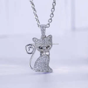Colgante de gato de Plata de Ley 925 chapado en oro de 14 quilates VVS Lab Grown Diamond Cat Charm Iced Out Cat Jewelry - Product Image 1