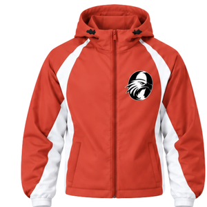 <b>Coral</b> Red White Panel Hooded <b>Jacket</b> Full Zip Custom Sports Windbreaker Lightweight Athletic Training Outdoor Team Uniform <b>Jacket</b> - Product Image 1