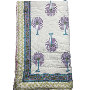 Edredón Tradicional Indio de Algodón con Patrón de Plantas, Acolchado, para Cama Individual, Reversible, 100% Algodón, Ecológico, con Estampado de Bloques, para Todas las Estaciones - Product Image 1