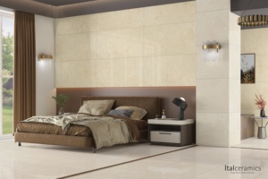 กระเบื้องพอร์ซเลนลายหินอ่อน Avgo Marfil รูปทรงสี่เหลี่ยมผิวมันเงา สำหรับห้องน้ำและผนัง สไตล์โมเดิร์น หรูหรา พรีเมียม จากผู้ส่งออกอินเดีย - Product Image 1