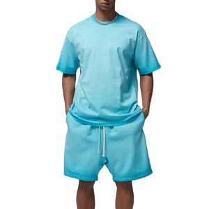 Custom Logo 100% Cotton Breathable Summer Printed T-Shirt <b>Shorts</b> Set Quick-Drying Solid Color Acid Wash Sun Fade Casual <b>Men</b> - Product Image 4