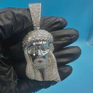 Pendentif Jésus en argent 925 serti de moissanite, style Hip Hop, bijoux fins, pendentif religieux, pendentif Bling pour rappeur, bijoux chrétiens - Product Image 1