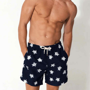 <b>Men's</b> Navy <b>Floral</b> Pattern High Waist Drawstring Quick Dry Breathable Casual Board <b>Shorts</b> with Pockets 100% Polyester - Product Image 1