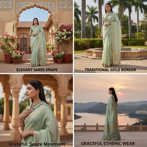 Sari de Tela Zari Tejido a Mano de Primera Calidad con Blusa de Brocado Pesado |   Colección Étnica de Ropa de Fiesta de Diseño Elegante a Precio de Mayoreo - Product Image 2