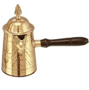 Hammered Turkish Copper Coffee Pot Traditional Cezve Ibrik Coffee <b>Maker</b> Stovetop Milk Warmer With Flat Golden Brass Handle - Product Image 3