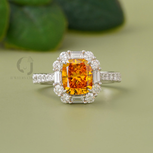 Vivid Orange Red 2.01ct Lab Diamond <b>Cushion</b> Halo Ring Silver White Diamond Accents Luxury Bridal Engagement - Product Image 1