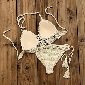 STOCK 8Colors Padding Crochet <b>Bikini</b> Tankinis One-piece <b>Set</b> Lace up Details Knit Brazilian Cheeky Swimwear - Product Image 5