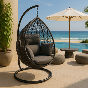 Fauteuil suspendu œuf d'extérieur élégant en rotin PE avec coussin épais et structure en aluminium pour jardin et terrasse - Product Image 1