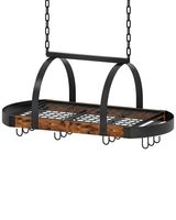 Support mural en métal rustique pour casseroles, organisateur de cuisine suspendu au plafond, 12 crochets en S, finition noire, capacité 100 lbs