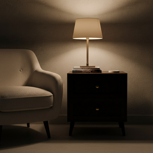 Table d'appoint moderne et écologique à 2 tiroirs, 5+ compartiments, en bois d'hévéa, MDF, placage de chêne, détails en rotin - Table de rangement pour salon - Product Image 4