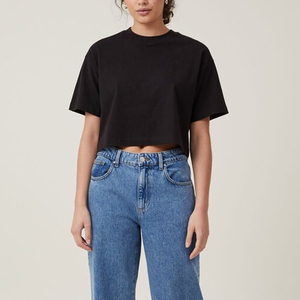 Camiseta de Algodón Lisa de Tallas Grandes, Cuello Redondo, Holgada, Sexy, Deportiva, para Gimnasio, Estampado Digital, Top Corto para Mujer, Venta al por Mayor - Product Image 3