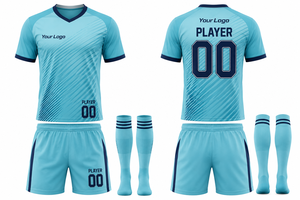 Ensemble de maillots de football unisexes personnalisés, légers, à manches courtes, imprimés par sublimation, respirants, uniformes de football pour adultes, col en V, été - Product Image 5