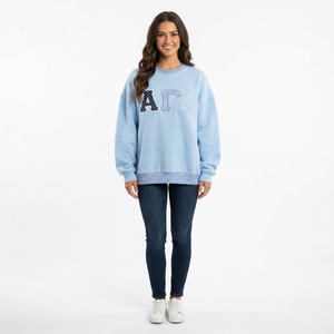 Sweat-shirt décontracté surdimensionné pour femme avec broderie de lettres décoratives, détail de col à carreaux et ourlet superposé à carreaux - Product Image 2