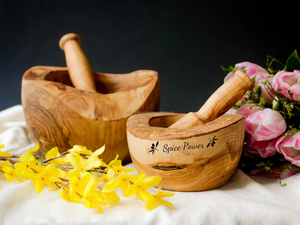 Mortero y Pilón Rústicos de Madera de Olivo Hechos a Mano, Utensilios de Madera Natural para Hierbas y Especias, Aptos para Alimentos, Lavables en Lavavajillas y Aptos para Horno, Juego Pequeño de Cocina FWE - Product Image 2