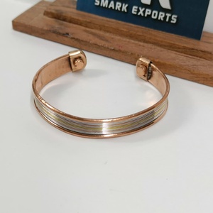 Premium Metal Craft Magnetic Copper <b>Cuff</b> Bangle Multi Line <b>Silver</b> Gold Strips Adjustable Open <b>Bracelet</b> Handmade Lightweight - Product Image 2