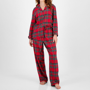 Ensemble de pyjama en satin deux pièces personnalisé OEM pour femmes, 100% coton, dentelle respirante, vêtements de nuit doux, haut et short, hiver, logo personnalisé - Product Image 2