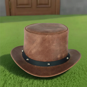 Premium quality custom made Handmade Leather <b>Top</b> Hat Victorian Style Steampunk Cowboy Festival Headwear - Product Image 1