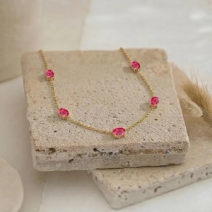 Collar de Turmalina Rosa con Oro, Collar de Turmalina Ovalada, Cadena Delicada con Gema Rosa para Mujer - Product Image 3