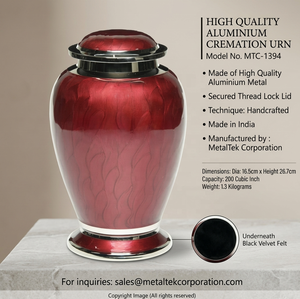 <b>Red</b> Metal Aluminium Adult Funeral Cremation Urns for Human Ashes Handcrafted Luxury Style Memorial Decorative Urns Manufacturer - Product Image 6