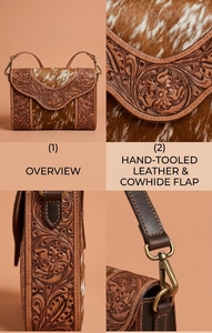 Sac à bandoulière en cuir de vachette avec rabat floral gaufré, sac à main bohème avec chaînes, fermeture éclair, tendance, antivol RFID pour usage quotidien - Product Image 3